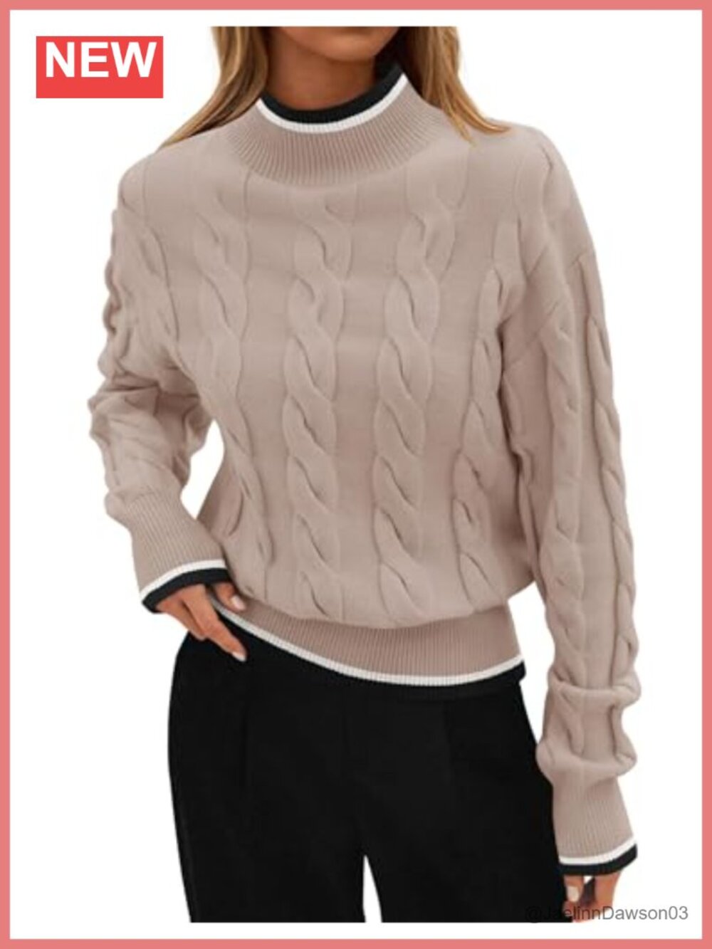 Mock Neck Chunky Knit Pullover Sweater Loose Fit Long Sleeve